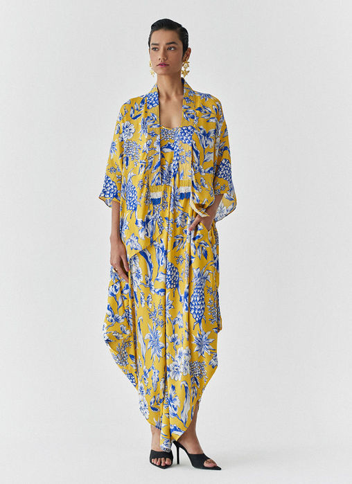 Picture of YELLOW PINEAPPLE STRAPPY JUMPSUIT WITH CAPE