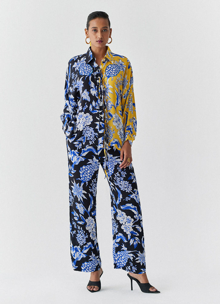 Picture of BLACK/YELLOW PINEAPPLE SHIRT and TROUSERS CO-ORD