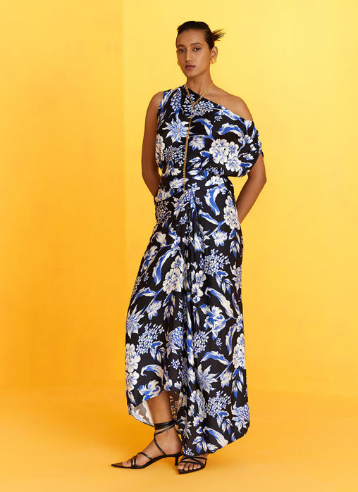 BLACK PINEAPPLE DRAPED TOP and KNOT SKIRT