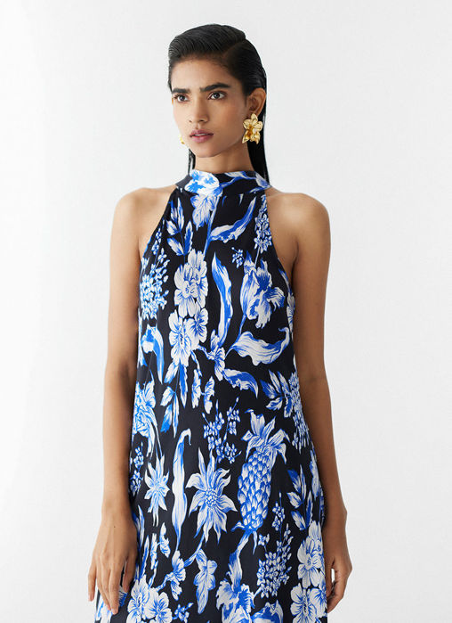 BLACK PINEAPPLE HALTER DRESS