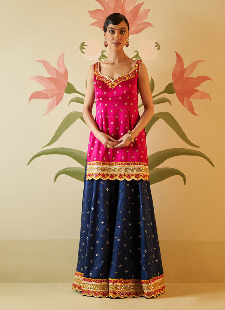 Picture of NAVY BLUE SATIN SHARARA SET
