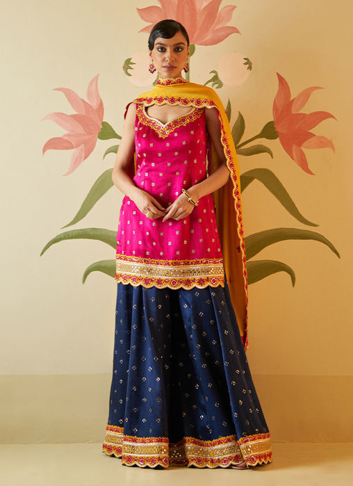 NAVY BLUE SATIN SHARARA SET