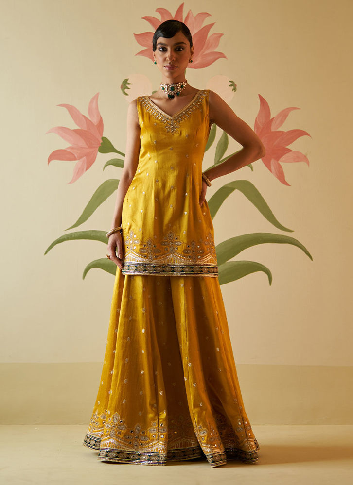 Picture of MUSTARD SATIN SHARARA SET