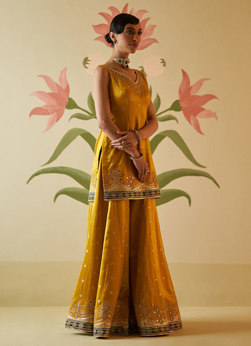 MUSTARD SATIN SHARARA SET