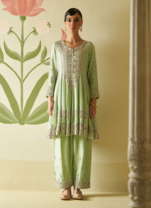 Picture of MINT GREEN CHANDERI SILK ANARKALI SET