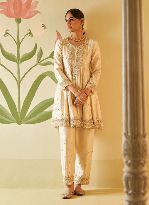 IVORY CHANDERI SILK ANARKALI SET
