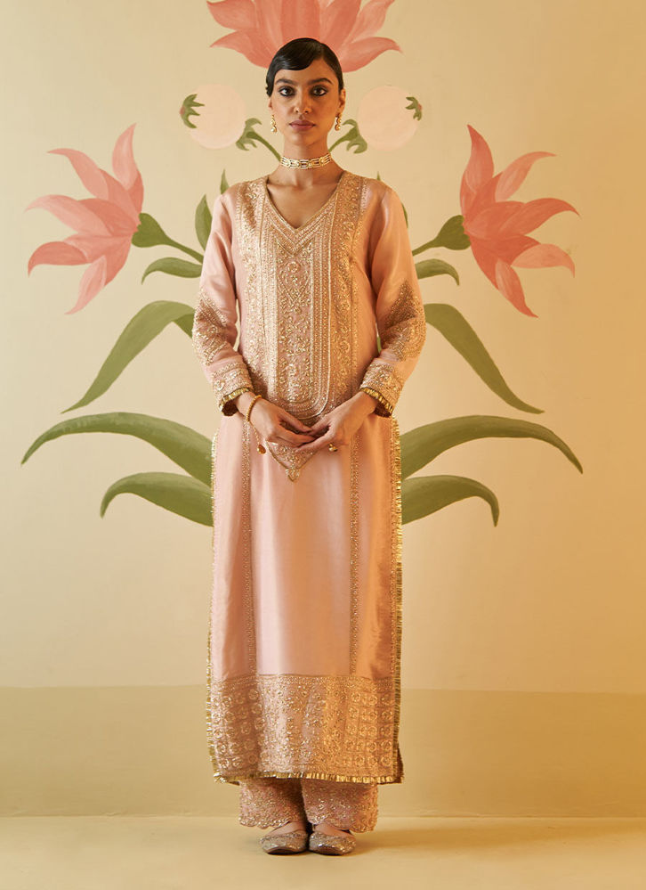 Picture of PEACH TISSUE KURTA SET