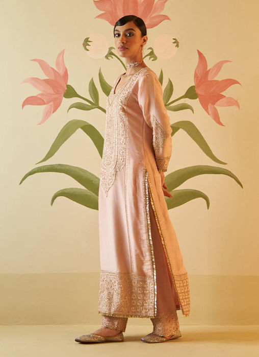 PEACH TISSUE KURTA SET