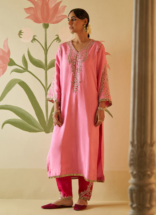 PINK SILK CHOGA SET