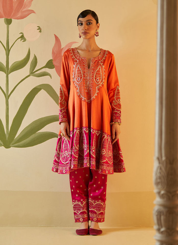 Picture of ORANGE SATIN SILK ANARKALI SET