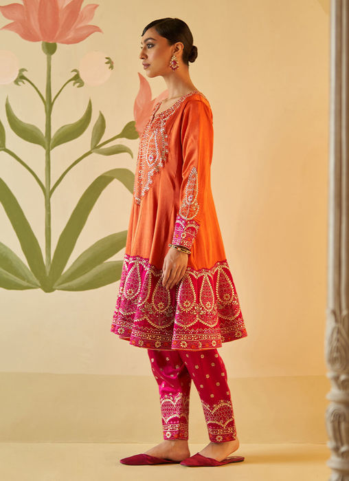 ORANGE SATIN SILK ANARKALI SET