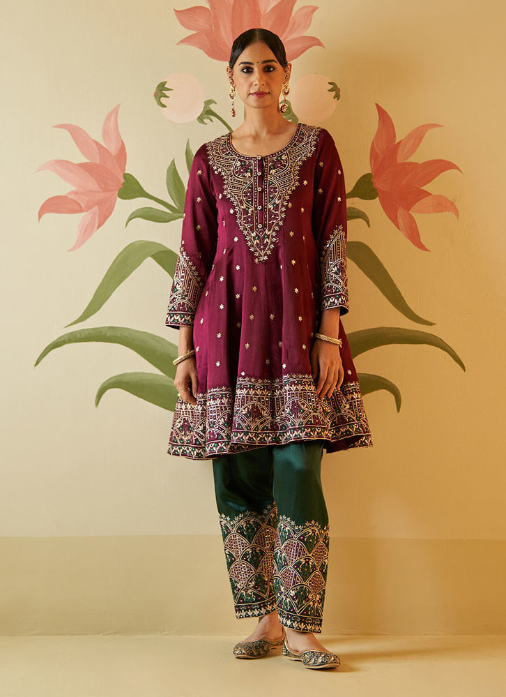 Picture of WINE SATIN SILK ANARKALI SET