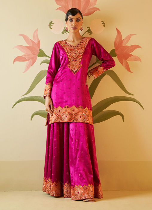 Picture of CRIMSON SATIN SILK SHARARA SET