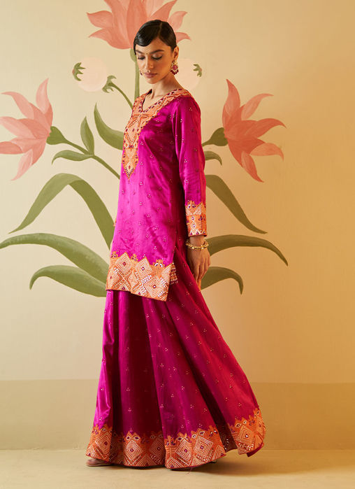 CRIMSON SATIN SILK SHARARA SET