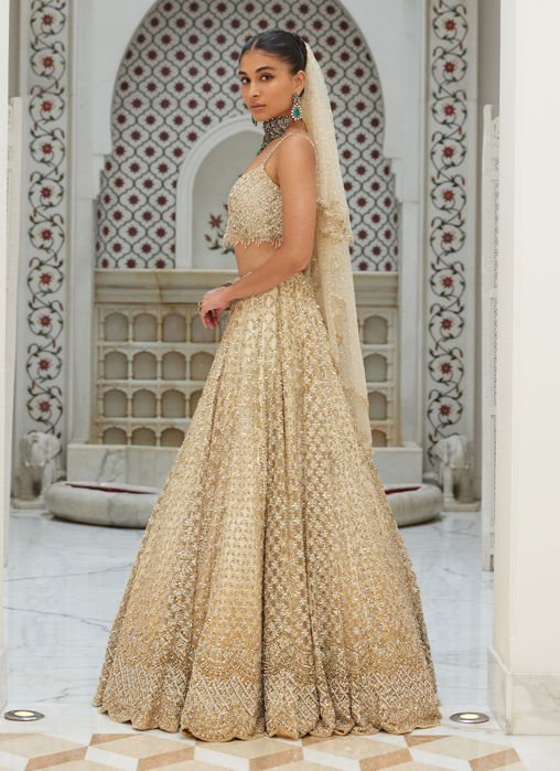 BEIGE OMBRE LEHENGA CHOLI WITH NET DUPATTA