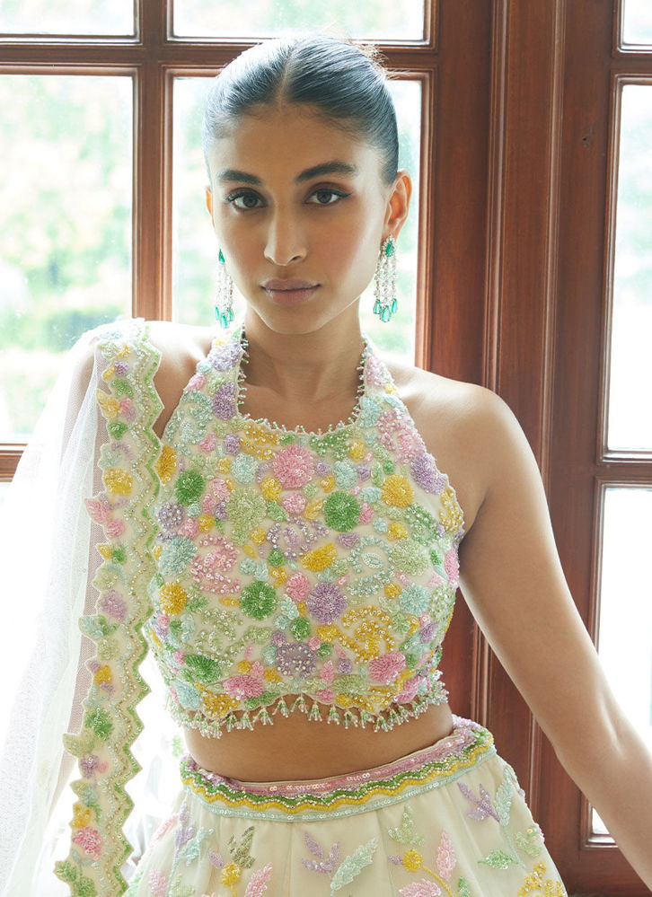 Picture of IVORY NET LEHENGA CHOLI SET