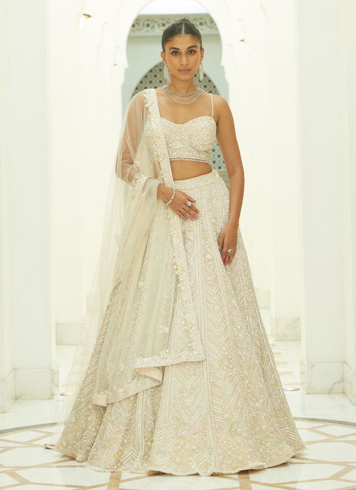 Picture of IVORY NET LEHENGA CHOLI SET