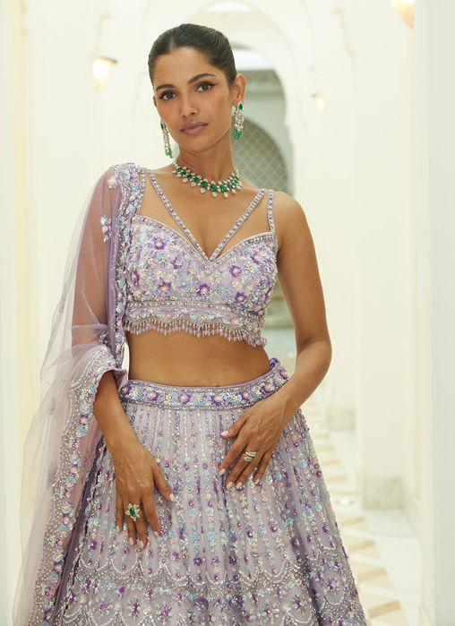 LILAC OMBRE ORGANZA LEHENGA CHOLI SET