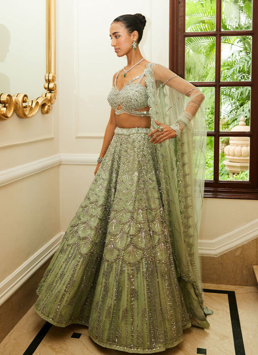 MINT GREEN NET LEHENGA CHOLI DUPATTA SET