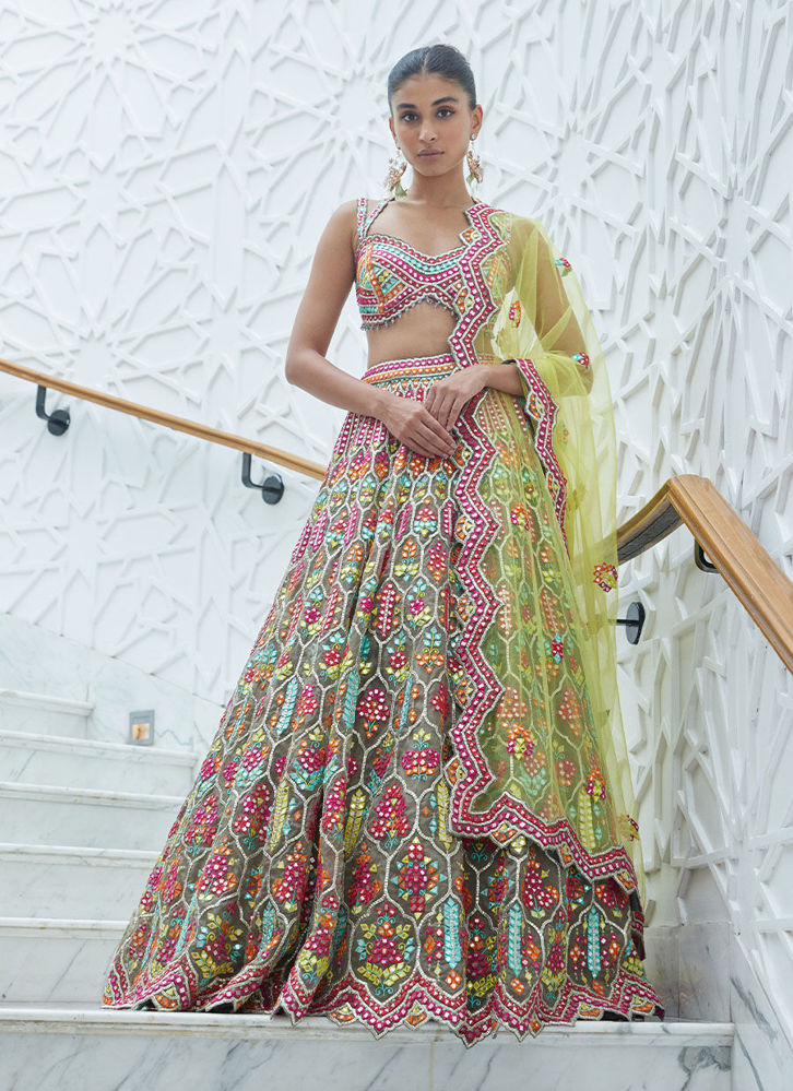 Picture of MOCA ORGANZA LEHENGA CHOLI SET WITH MULTICOLOUR EMBROIDERY