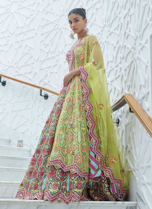 MOCA ORGANZA LEHENGA CHOLI SET WITH MULTICOLOUR EMBROIDERY