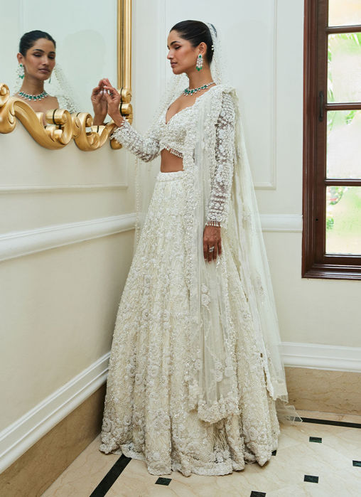OFF WHITE NET LEHENGA CHOLI SET