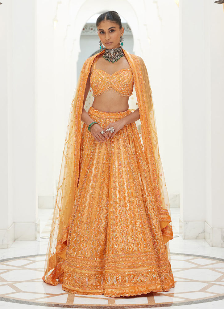 Picture of ORANGE NET LEHENGA CHOLI DUPATTA SET