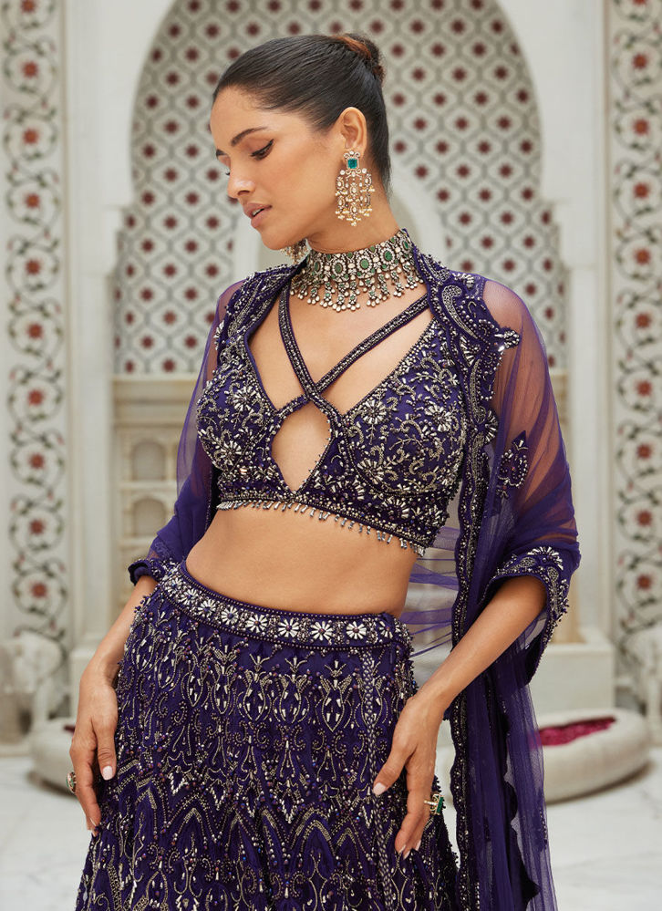 Picture of PURPLE NET LEHENGA CHOLI DUPATTA