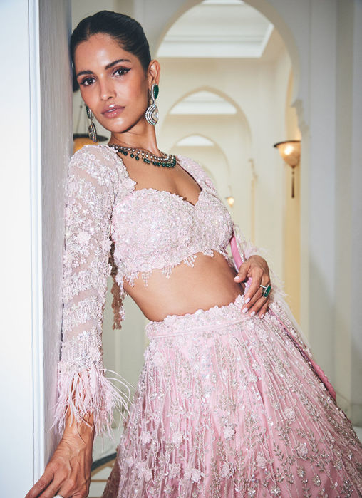 ROSE PINK NET LEHENGA CHOLI SET