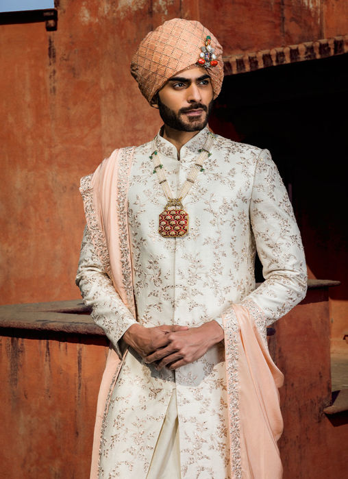 IVORY SHERWANI WITH KURTA AND CHURIDAR