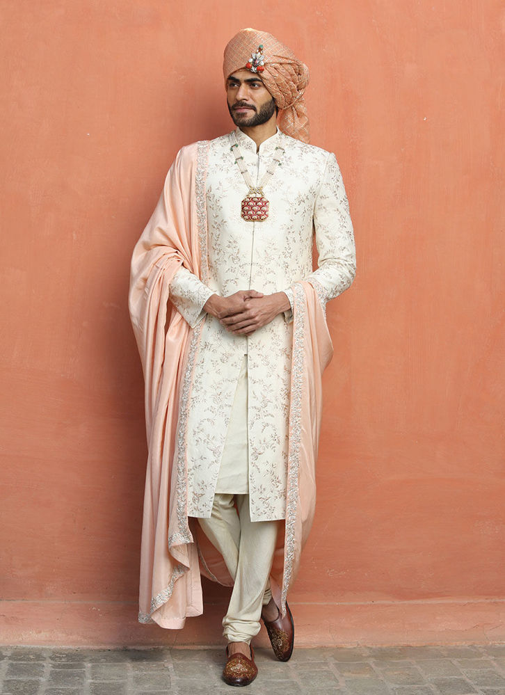 Picture of IVORY SHERWANI WITH KURTA AND CHURIDAR