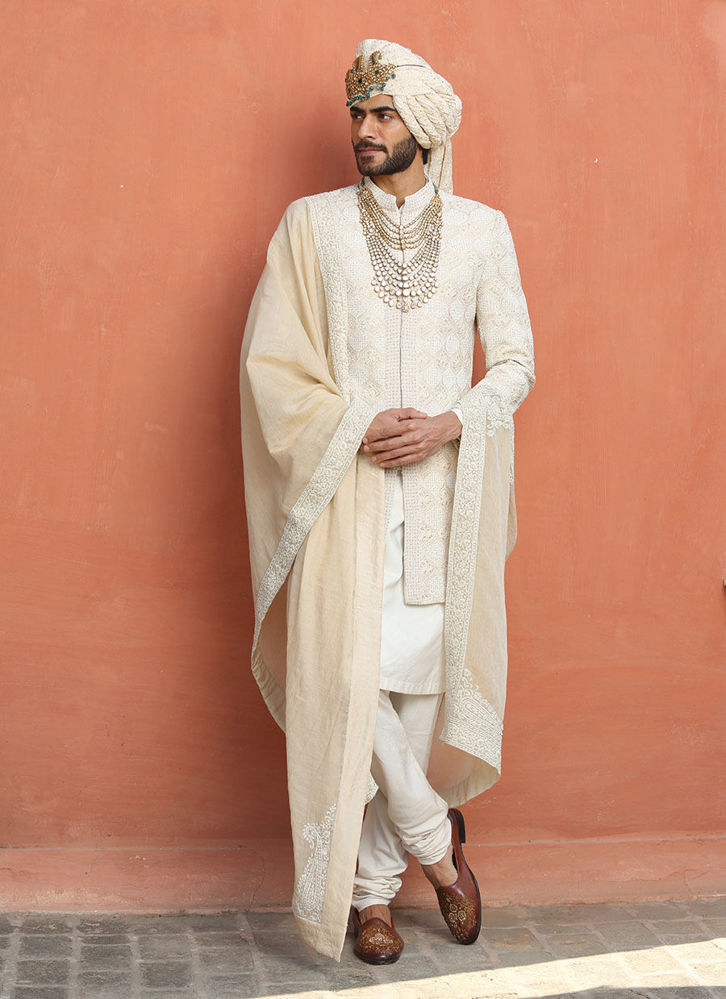 Picture of BEIGE ACHKAN WITH KURTA AND CHURIDAR