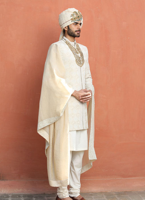 BEIGE ACHKAN WITH KURTA AND CHURIDAR