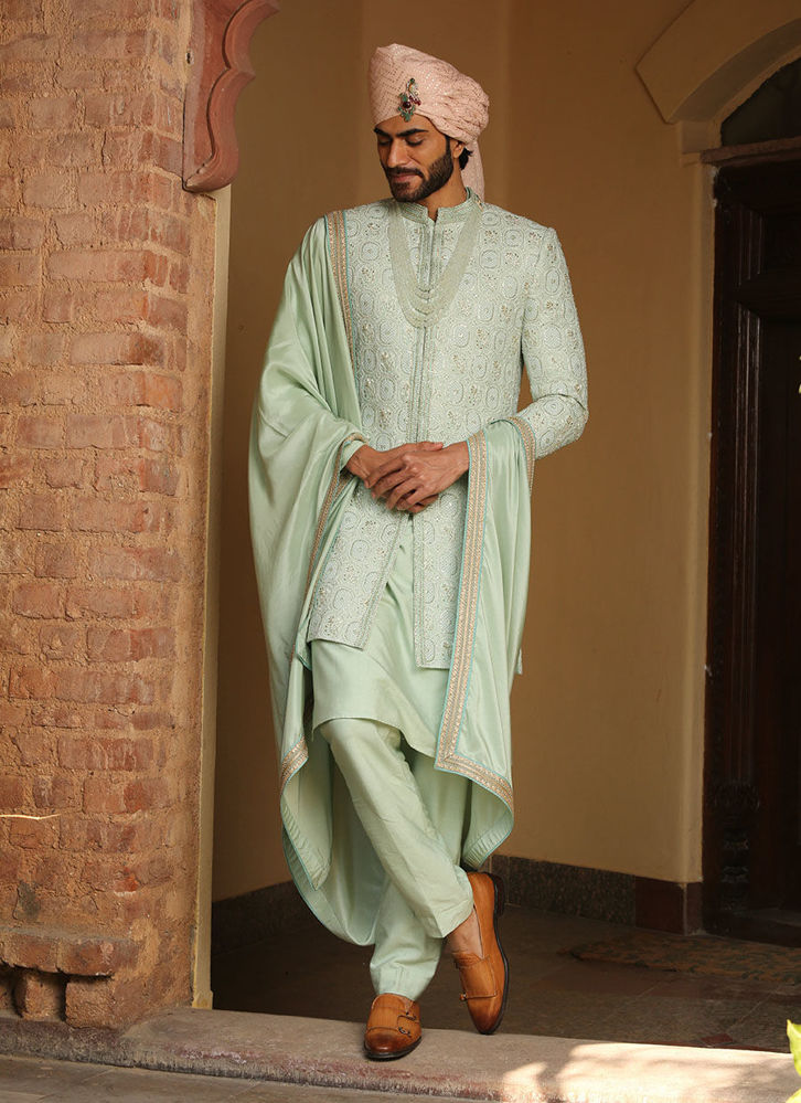 Picture of MINT GREEN ACHKAN WITH KURTA AND PANTS