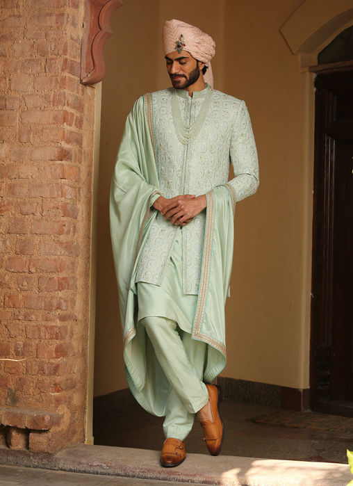Picture of MINT GREEN ACHKAN WITH KURTA AND PANTS