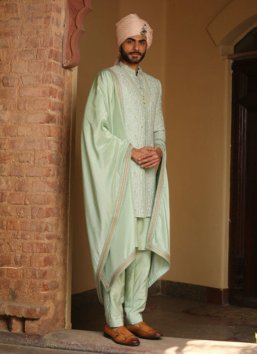MINT GREEN ACHKAN WITH KURTA AND PANTS