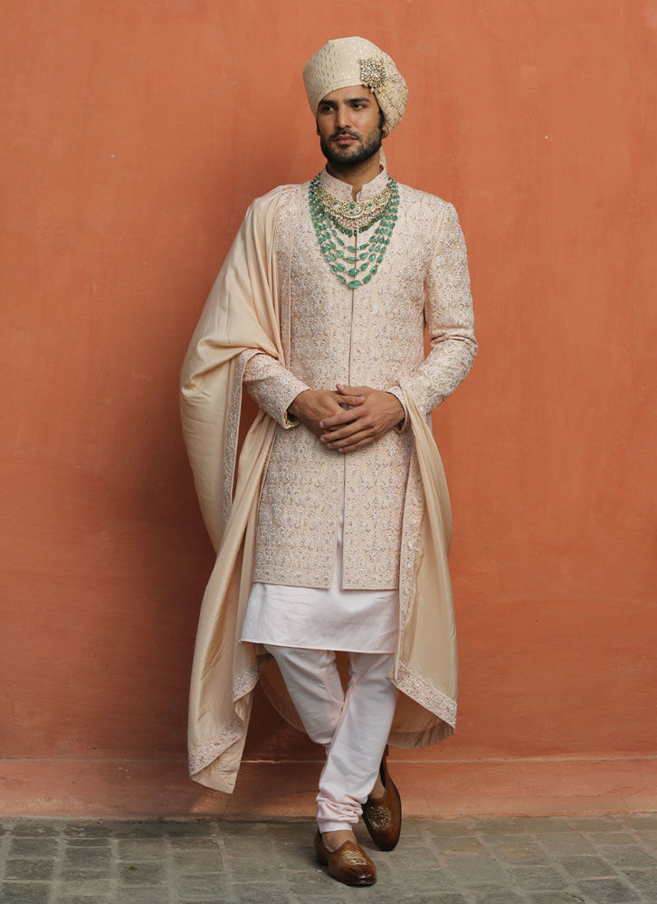 Picture of NUDE SHERWANI WITH KURTA AND CHURIDAR
