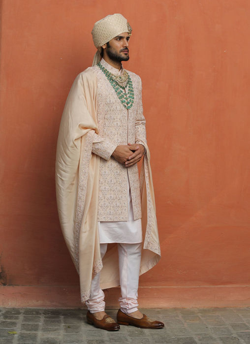 NUDE SHERWANI WITH KURTA AND CHURIDAR