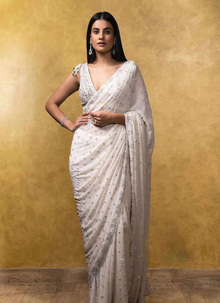 Picture of Ivory Georgette Saree