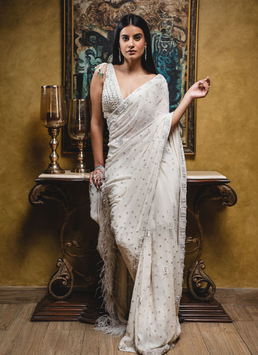 Ivory Georgette Saree
