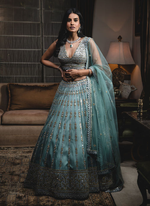Jade Green Tulle Lehenga