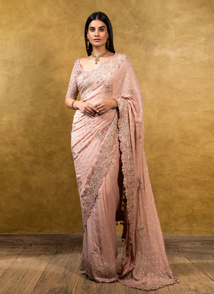 Picture of Rose Pink Chiffon Booti Saree