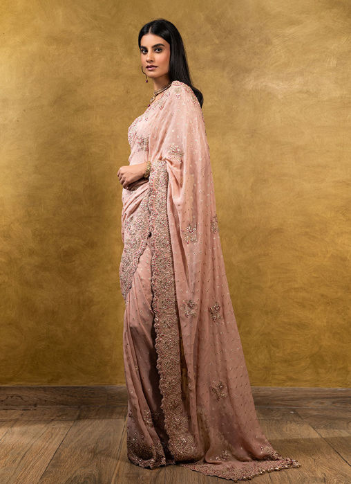 Rose Pink Chiffon Booti Saree