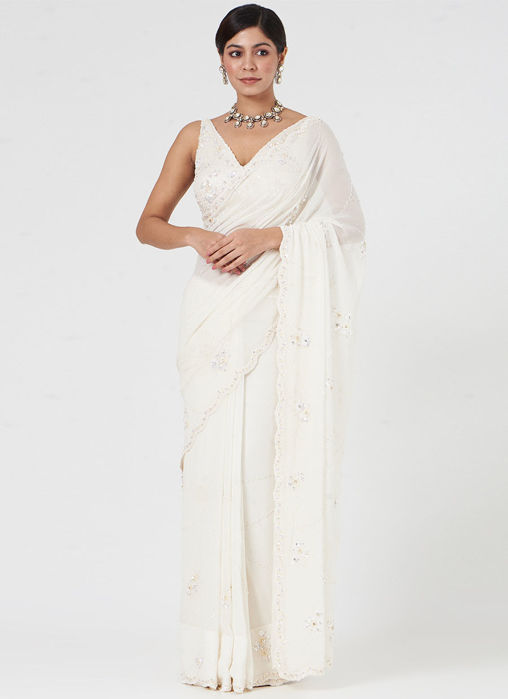 Picture of Ivory Georgette Saree Set