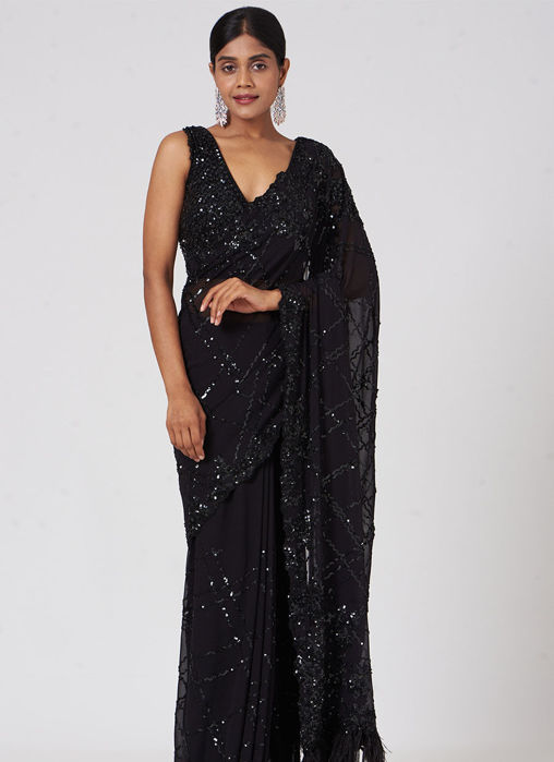 Picture of Black Georgette Saree Set
