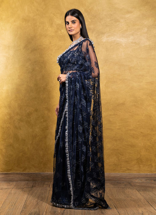 Navy Tulle Saree