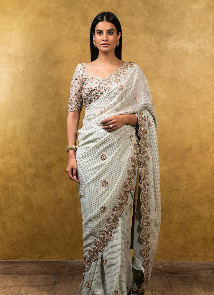 Picture of Sea Foam Green Georgette Saree