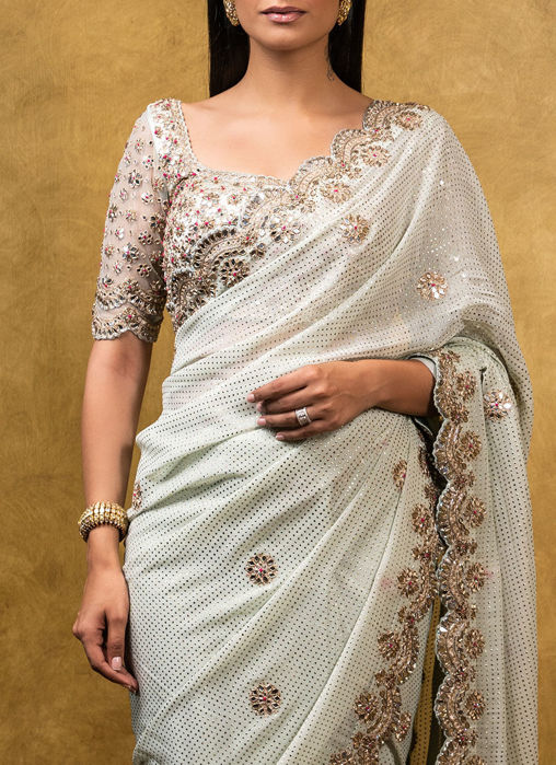 Sea Foam Green Georgette Saree