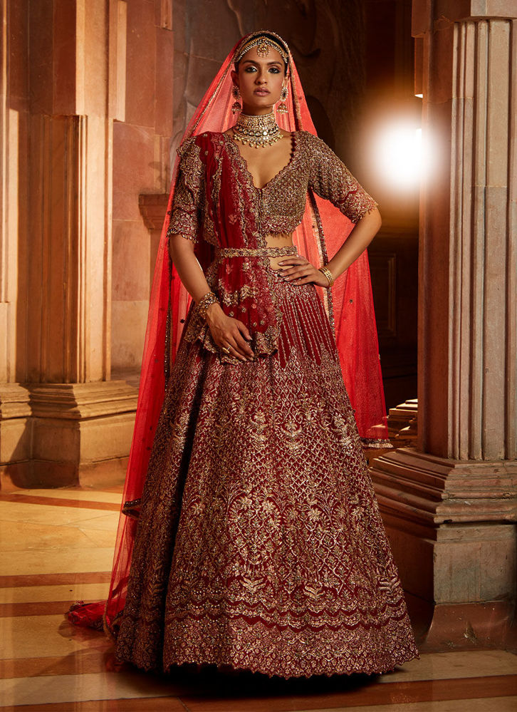 Picture of Blood Red Lehenga Choli and Belt