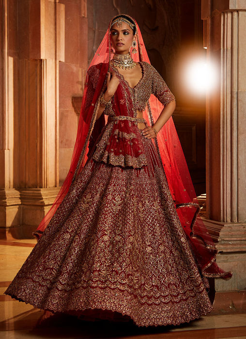 Blood Red Lehenga Choli and Belt